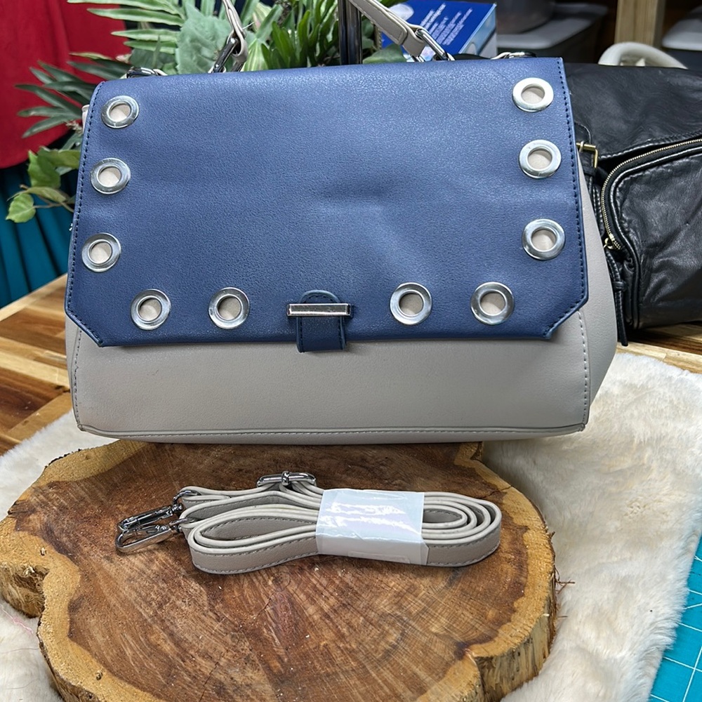 NWOT Olivia Miller handbag collection crossbody taupe, and blue color‎ fold over